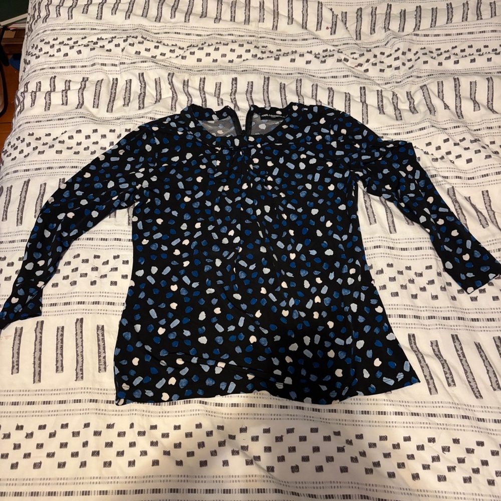 Karl Lagerfeld Black Blouse with Blue and White Dots